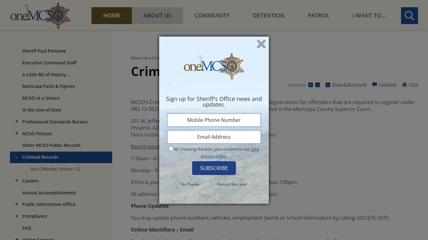 Criminal Records | Maricopa County Sheriff's Office